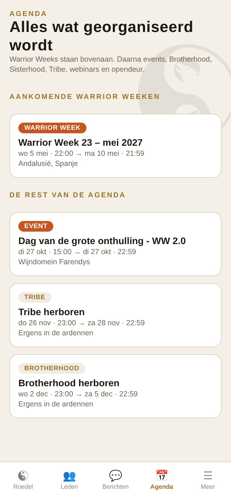Agenda in de Wolves and Warriors-app